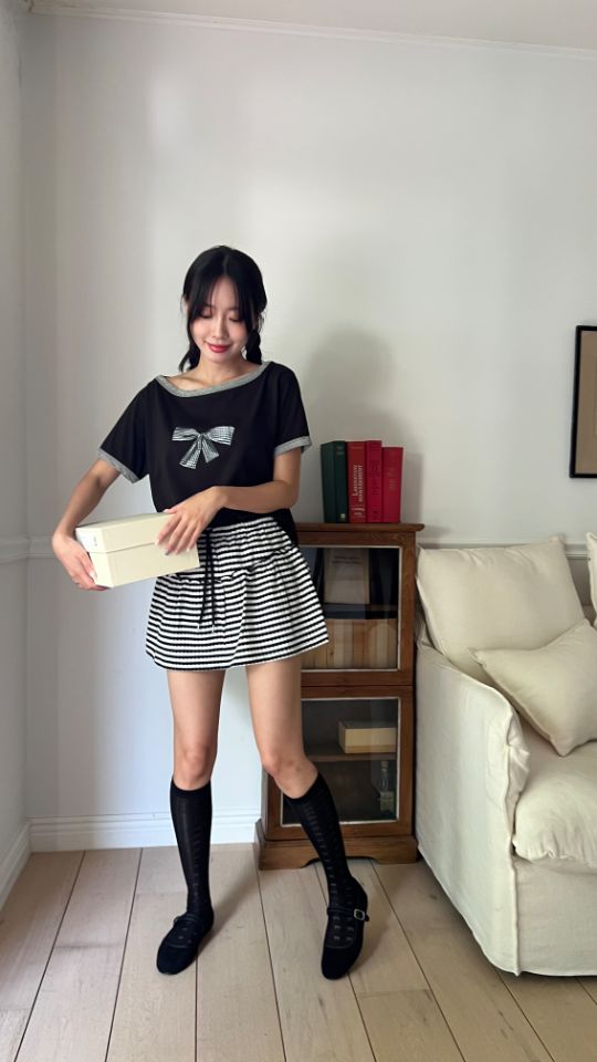 HEY/TO SEWING東大門㊣直郵女士新款時尚推薦25春夏T恤格紋BY HEY/TO SEWINGT恤