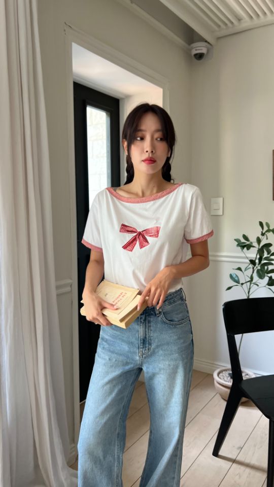 HEY/TO SEWING東大門㊣直郵女士新款時尚推薦25春夏T恤格紋BY HEY/TO SEWINGT恤
