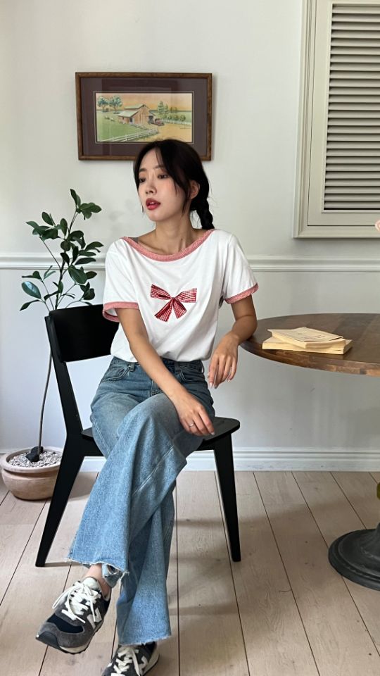 HEY/TO SEWING東大門㊣直郵女士新款時尚推薦25春夏T恤格紋BY HEY/TO SEWINGT恤