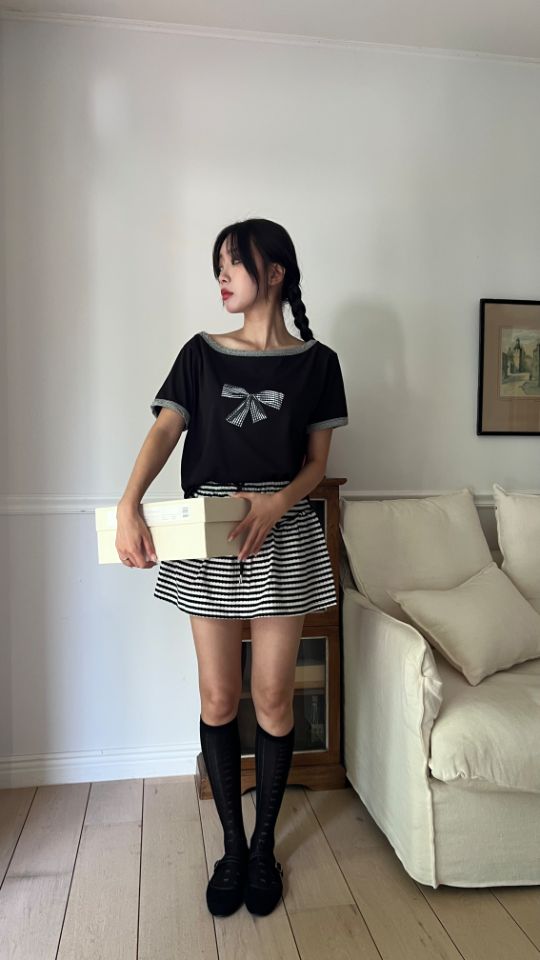 HEY/TO SEWING東大門㊣直郵女士新款時尚推薦25春夏T恤格紋BY HEY/TO SEWINGT恤