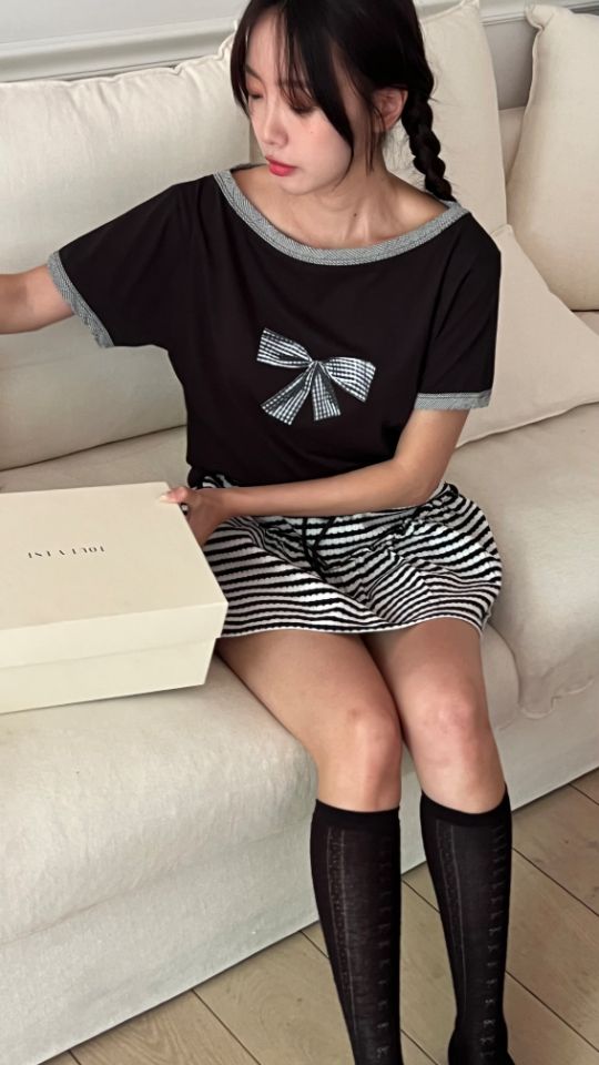 HEY/TO SEWING東大門㊣直郵女士新款時尚推薦25春夏T恤格紋BY HEY/TO SEWINGT恤