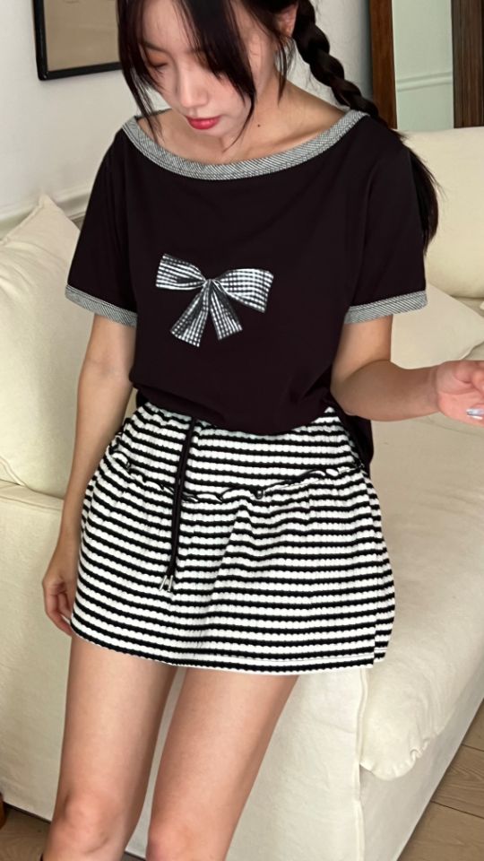HEY/TO SEWING東大門㊣直郵女士新款時尚推薦25春夏T恤格紋BY HEY/TO SEWINGT恤