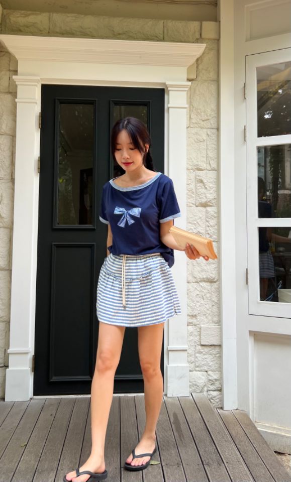 HEY/TO SEWING東大門㊣直郵女士新款時尚推薦25春夏T恤格紋BY HEY/TO SEWINGT恤