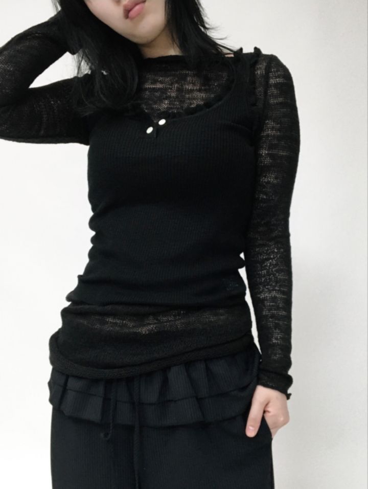 LIVE FOREVER東大門㊣直郵女裝新款職業推薦25春夏針織衫網眼LIVE FOR_EVER針織衫