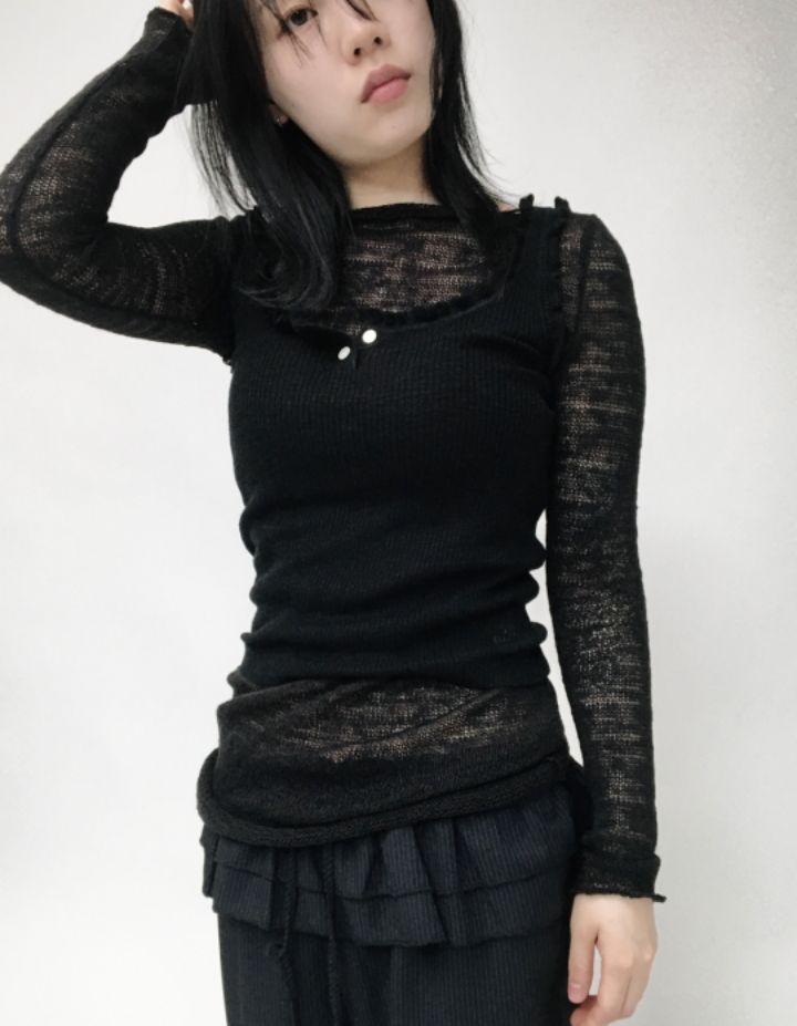 LIVE FOREVER東大門㊣直郵女裝新款職業推薦25春夏針織衫網眼LIVE FOR_EVER針織衫