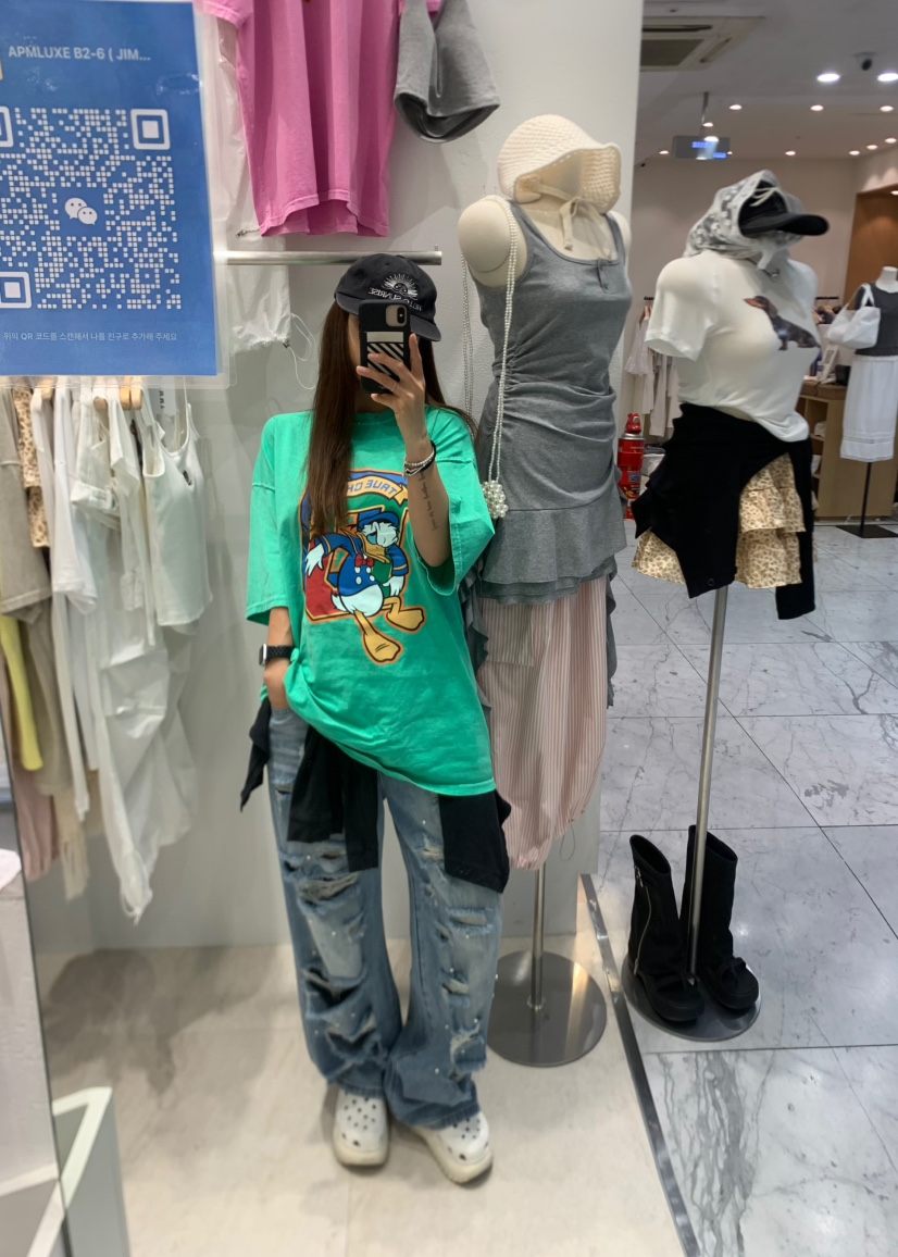 JIMMY韓國代購㊣女裝新品休閑人氣職業25春夏真品時尚T恤鴨JIMMY/REMAKET恤
