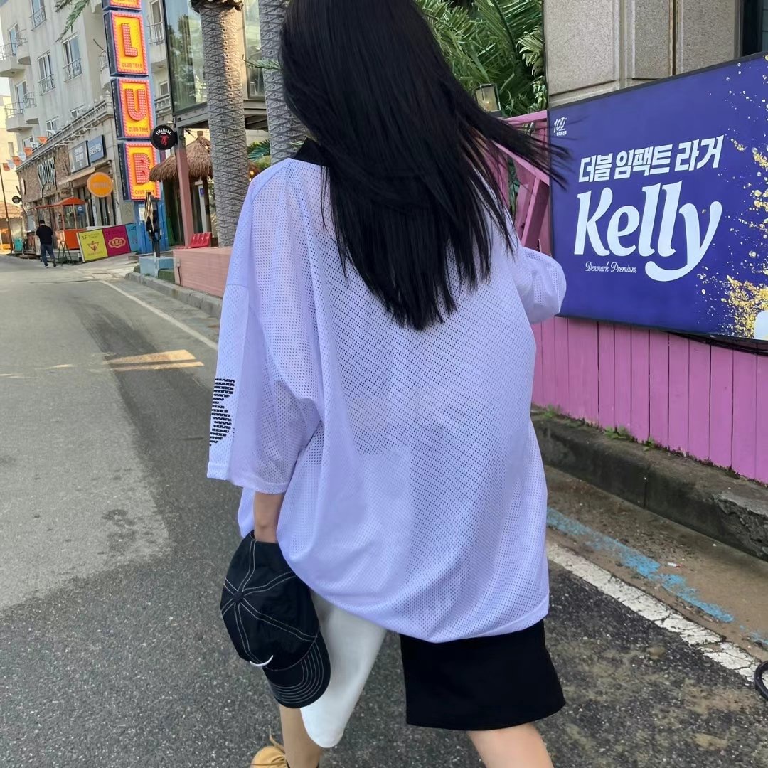 COVER FIT東大門㊣直郵女士新款人氣真品推薦休閑T恤V領網眼COVER FITT恤