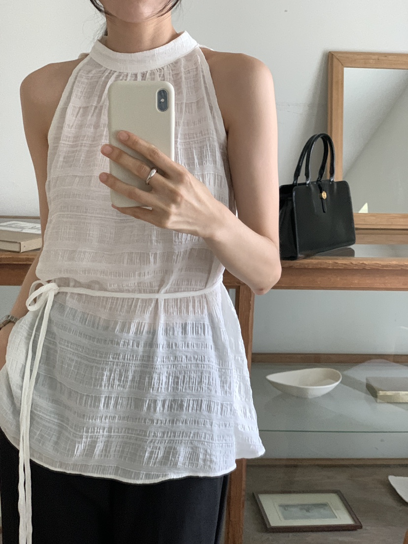 FRILL-T韓國代購㊣女裝新品人氣真品熱賣休閑吊帶背心含腰繩FRILL-T吊帶/背心
