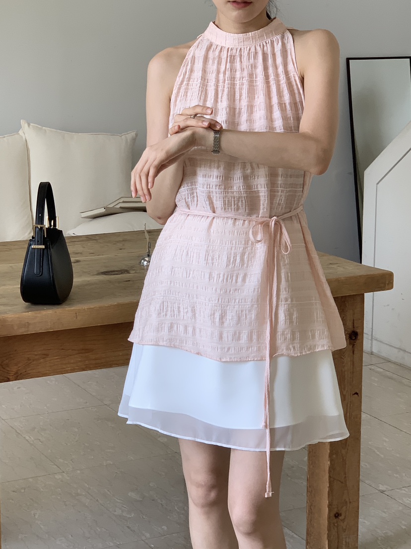 FRILL-T韓國代購㊣女裝新品人氣真品熱賣休閑吊帶背心含腰繩FRILL-T吊帶/背心