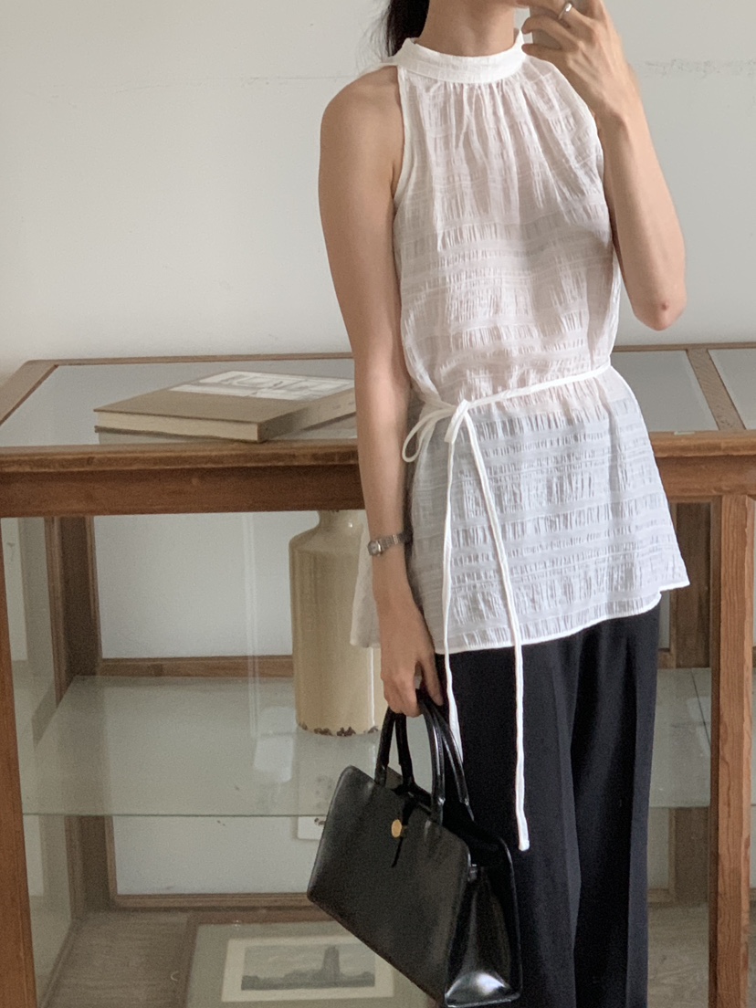 FRILL-T韓國代購㊣女裝新品人氣真品熱賣休閑吊帶背心含腰繩FRILL-T吊帶/背心