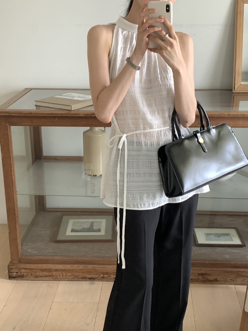 FRILL-T韓國代購㊣女裝新品人氣真品熱賣休閑吊帶背心含腰繩FRILL-T吊帶/背心