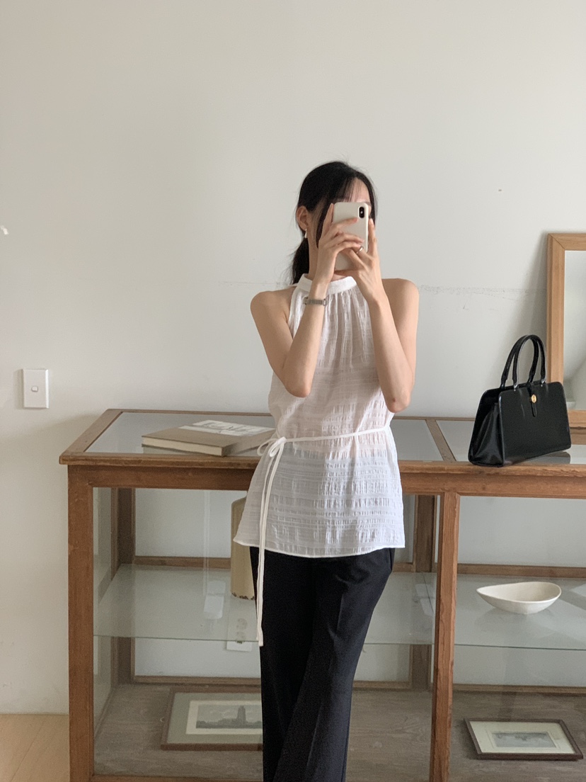 FRILL-T韓國代購㊣女裝新品人氣真品熱賣休閑吊帶背心含腰繩FRILL-T吊帶/背心