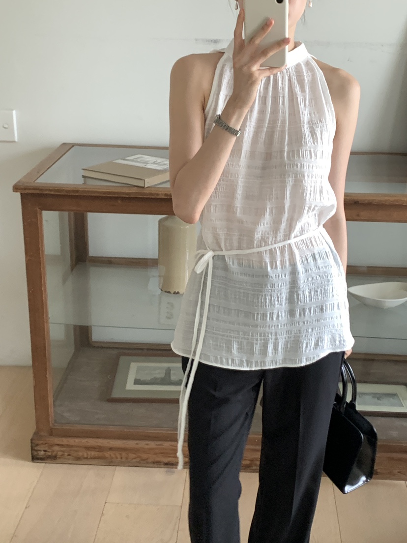 FRILL-T韓國代購㊣女裝新品人氣真品熱賣休閑吊帶背心含腰繩FRILL-T吊帶/背心圖色2