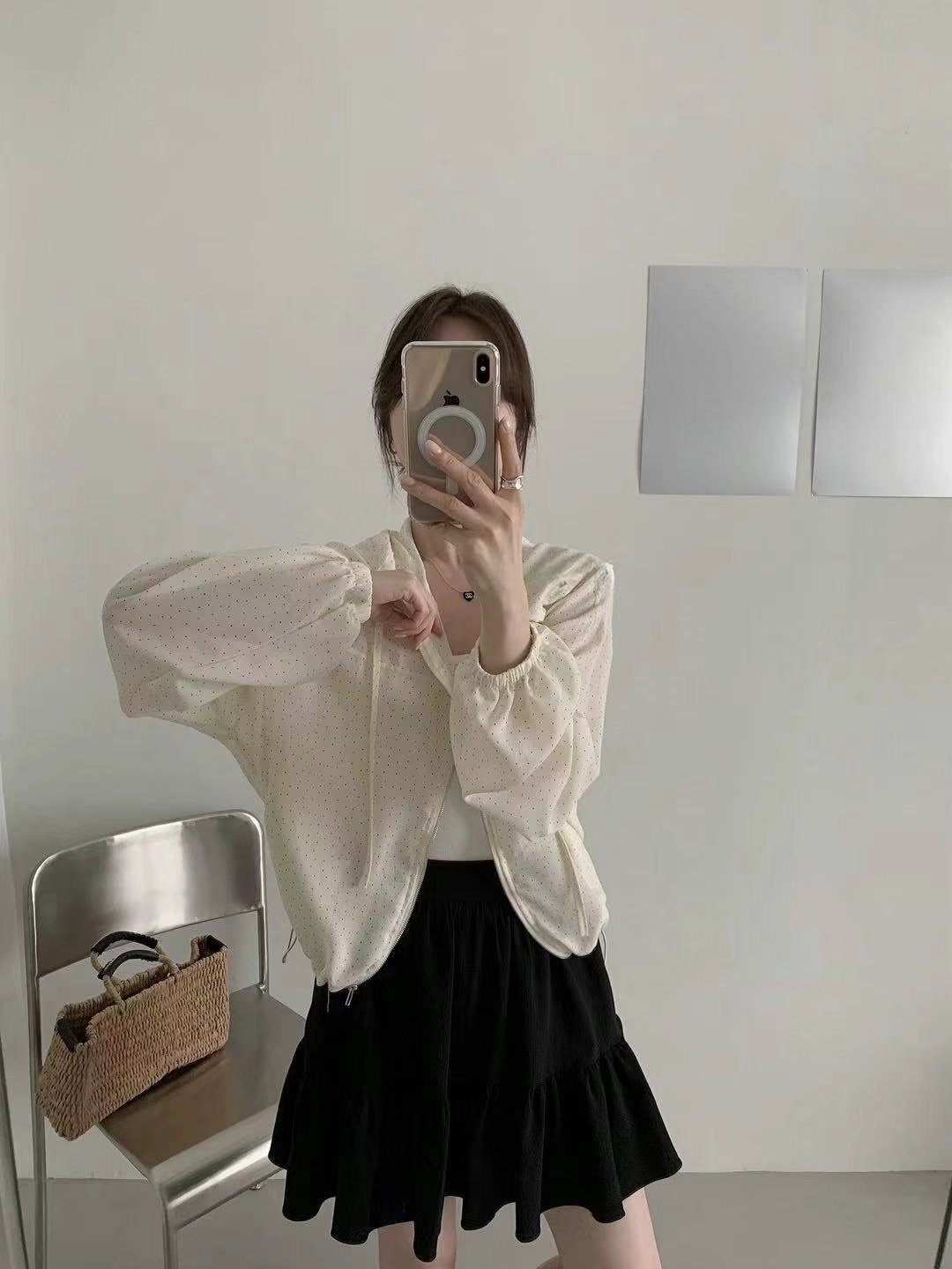 COVER FIT韓國代購㊣女裝新款職業25春夏夾克連帽拉鏈衫亞麻COVER FIT夾克