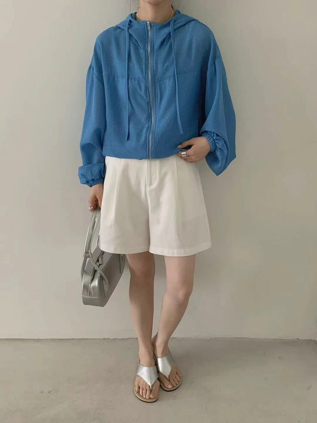 COVER FIT韓國代購㊣女裝新款職業25春夏夾克連帽拉鏈衫亞麻COVER FIT夾克