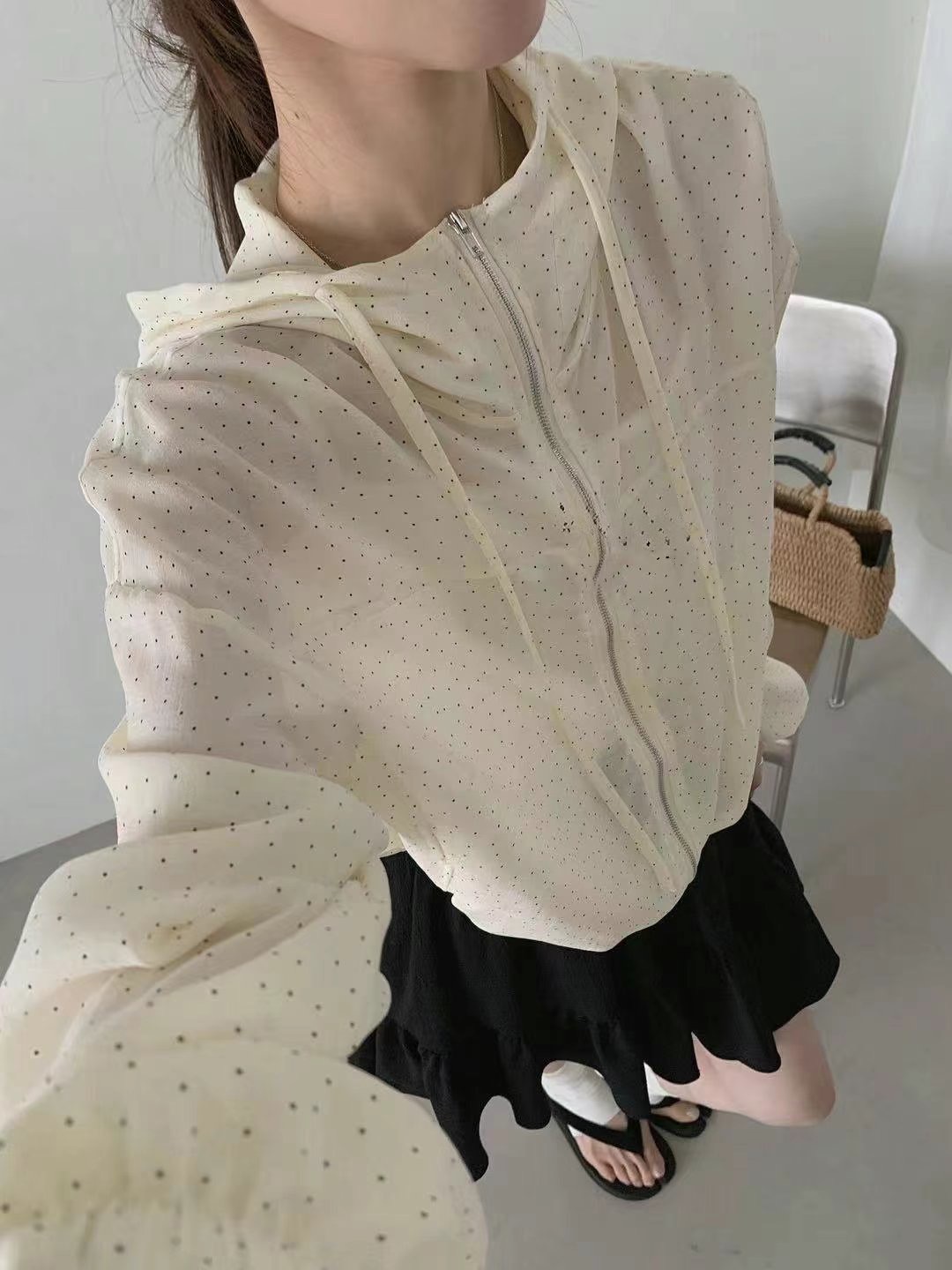 COVER FIT韓國代購㊣女裝新款職業25春夏夾克連帽拉鏈衫亞麻COVER FIT夾克