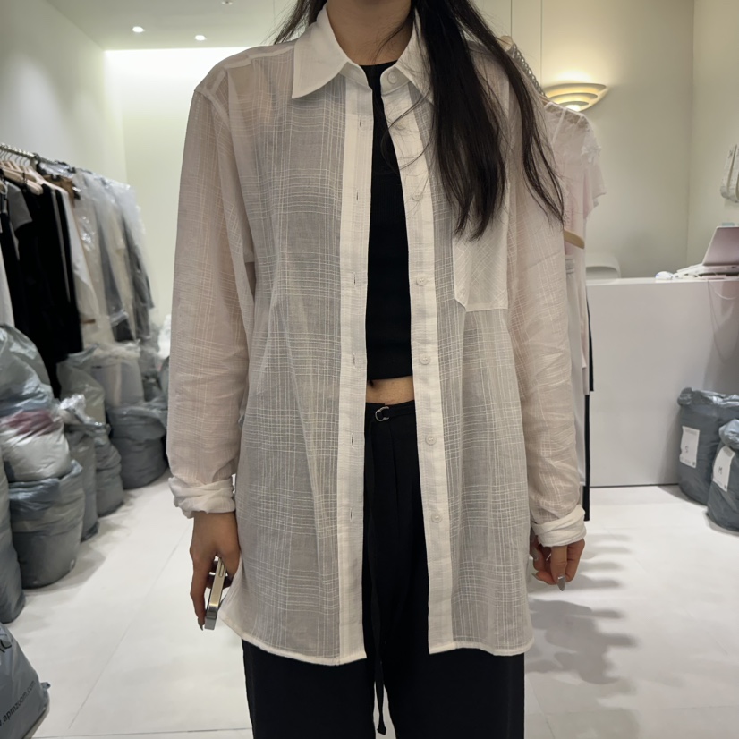 AVECNOUS韓國直郵㊣女裝新品熱賣休閑人氣時尚襯衫蕾絲衫透明AVECNOUS襯衫/蕾絲衫圖色1