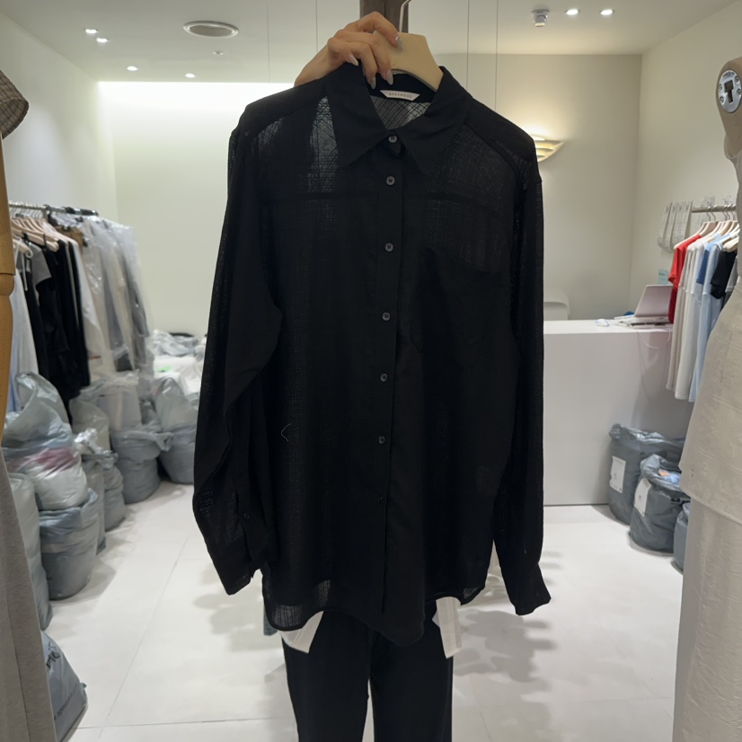 AVECNOUS韓國直郵㊣女裝新品熱賣休閑人氣時尚襯衫蕾絲衫透明AVECNOUS襯衫/蕾絲衫圖色2