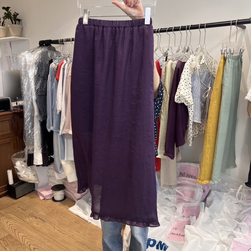 RIVEROOM東大門㊣代購女士新品推薦休閑真品半身裙中短裙亞麻RIVEROOM半身裙/中短裙圖色3