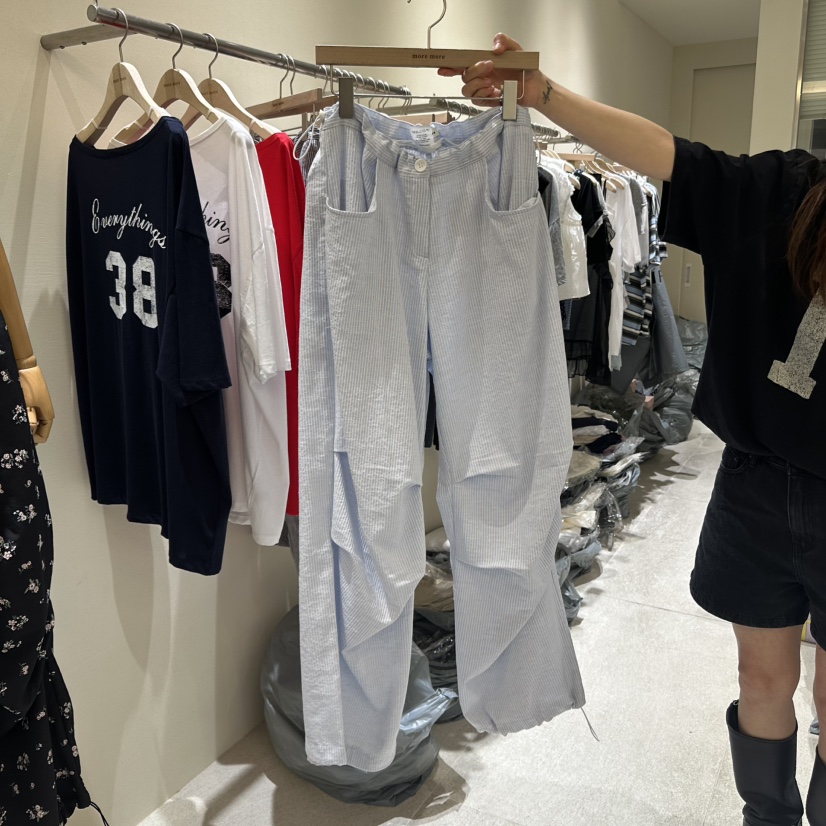MOREMORE東大門㊣實拍女裝新款休閑真品時尚休閑褲口袋條紋more more休閑褲圖色1