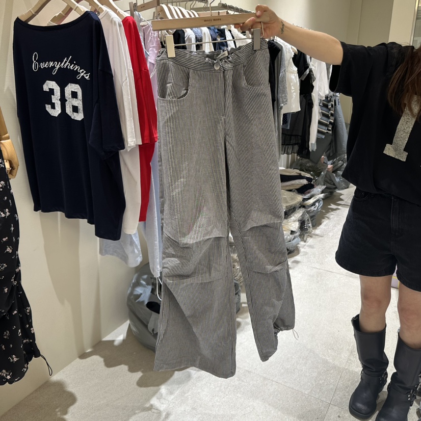 MOREMORE東大門㊣實拍女裝新款休閑真品時尚休閑褲口袋條紋more more休閑褲圖色2