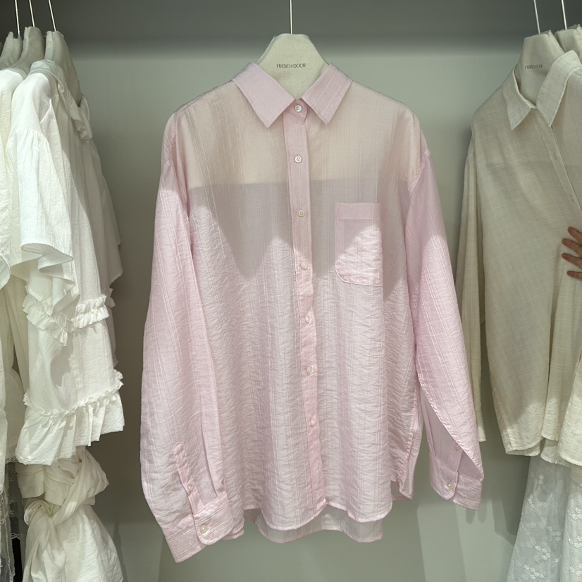 FRENCH DOOR東大門㊣代購女裝新品時尚襯衫蕾絲衫透明條紋FRENCH DOOR襯衫/蕾絲衫圖色3