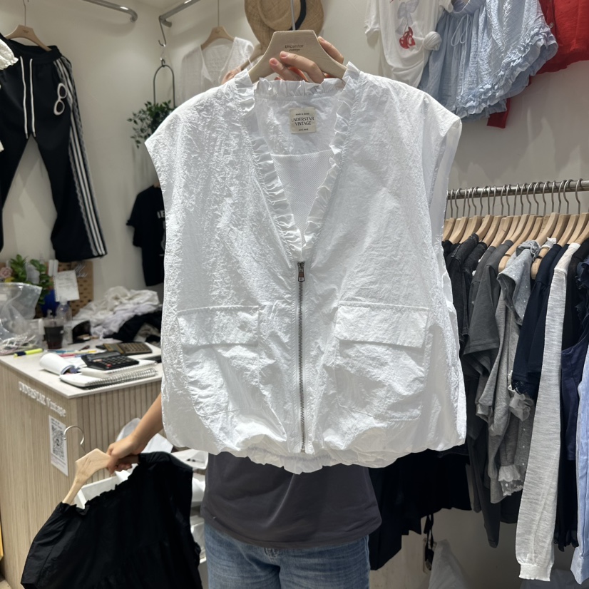 UNDERSTAR_VINTAGE韓國代購㊣女士新品職業真品馬甲荷葉邊拉鏈UNDERSTAR_VINTAGE馬甲圖色1