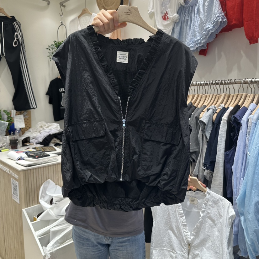 UNDERSTAR_VINTAGE韓國代購㊣女士新品職業真品馬甲荷葉邊拉鏈UNDERSTAR_VINTAGE馬甲圖色2