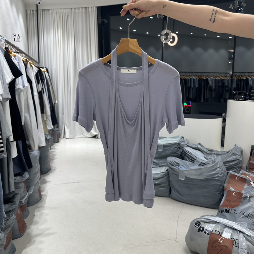 TREND SELLER/G韓國直郵㊣女裝新品職業T恤不含腰帶假兩件G/TREND SELLERT恤圖色2