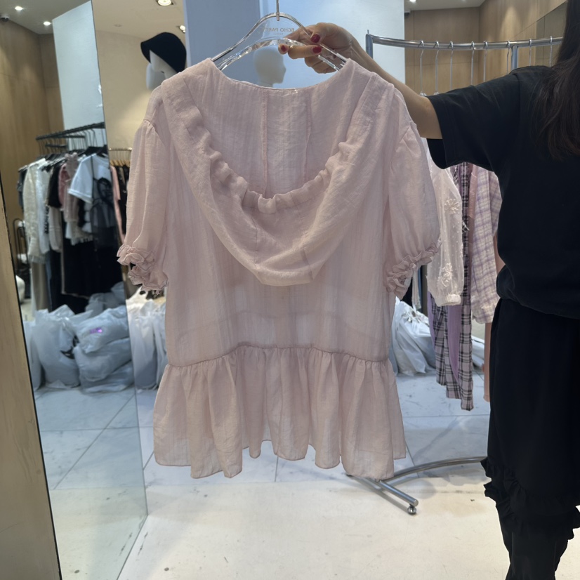 ECHOPARTY韓國代購㊣女士新品時尚熱賣襯衫蕾絲衫荷葉邊連帽衫ECHOPARTY襯衫/蕾絲衫