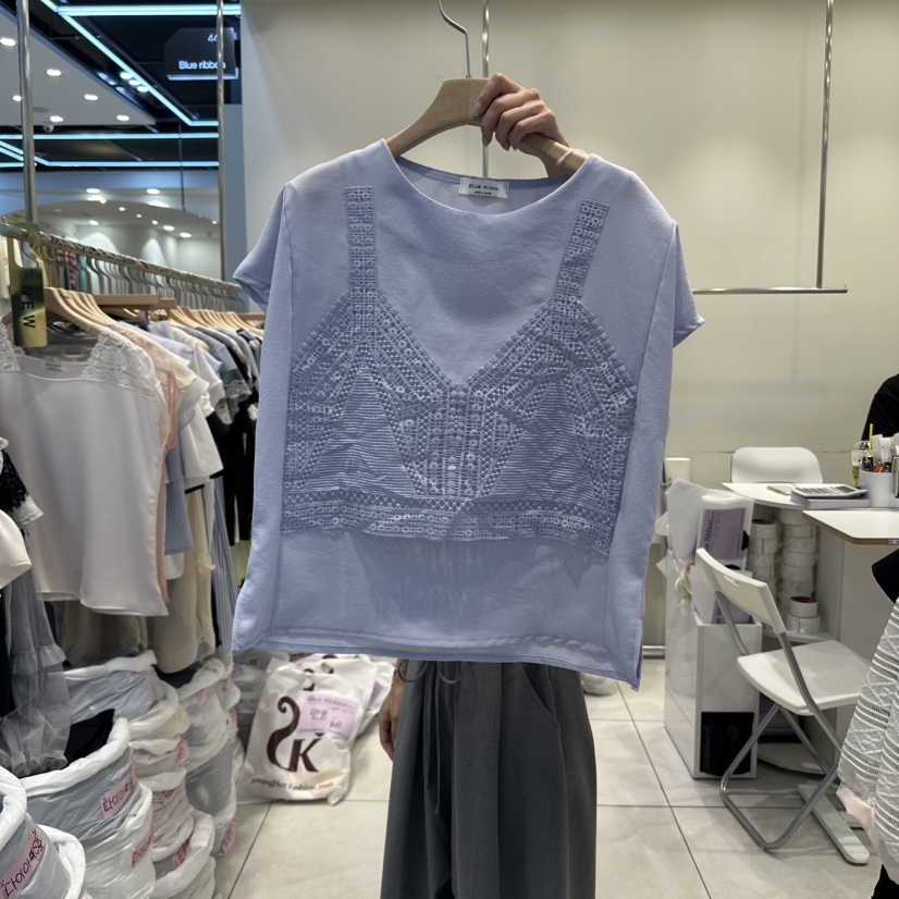 BLUE RIBBON東大門㊣代購女裝新款推薦25春夏休閑襯衫蕾絲衫BLUE RIBBON襯衫/蕾絲衫圖色3