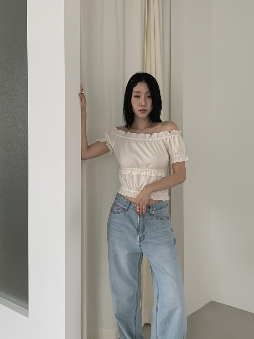 LOVE MOMENT韓國代購㊣女士新款休閑25春夏襯衫蕾絲衫荷葉邊LOVE MOMENT襯衫/蕾絲衫