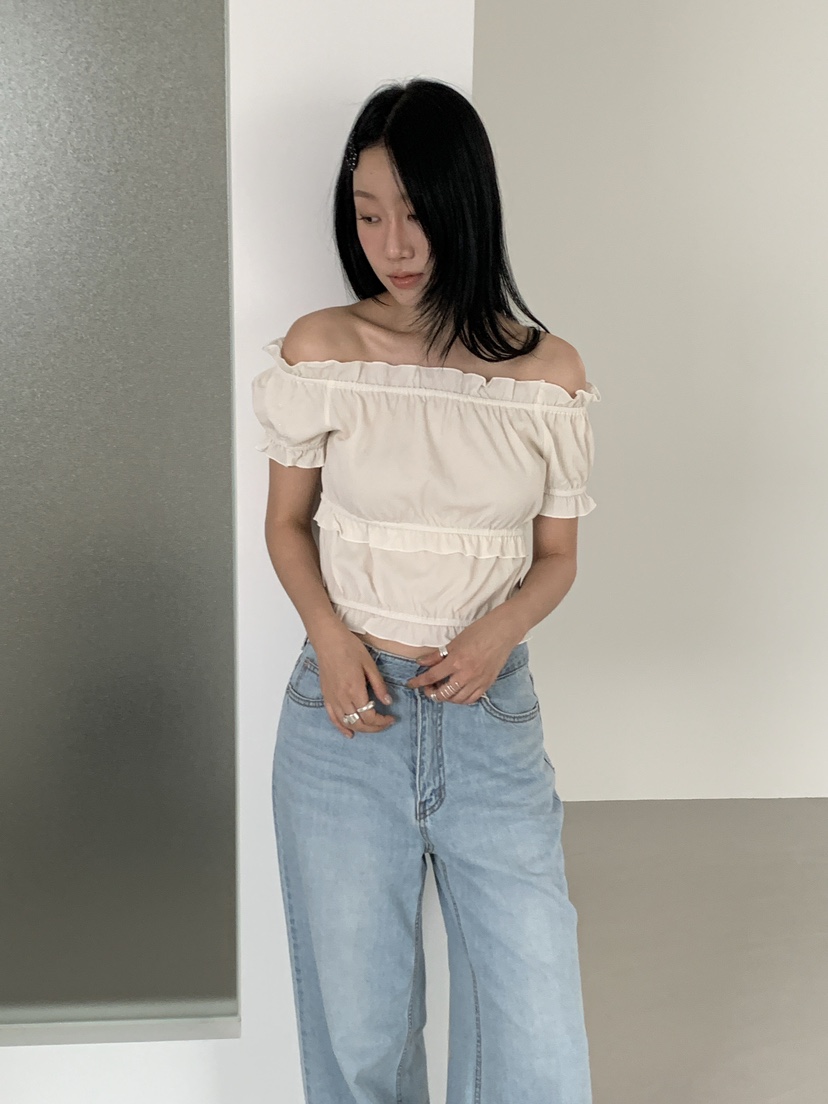LOVE MOMENT韓國代購㊣女士新款休閑25春夏襯衫蕾絲衫荷葉邊LOVE MOMENT襯衫/蕾絲衫
