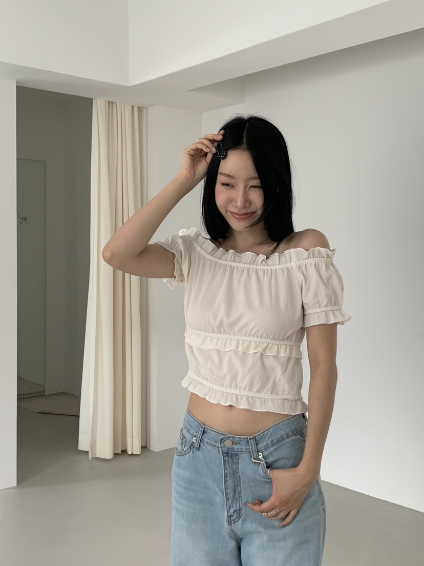 LOVE MOMENT韓國代購㊣女士新款休閑25春夏襯衫蕾絲衫荷葉邊LOVE MOMENT襯衫/蕾絲衫