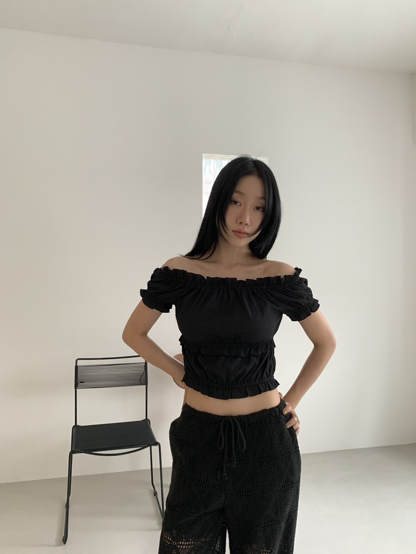 LOVE MOMENT韓國代購㊣女士新款休閑25春夏襯衫蕾絲衫荷葉邊LOVE MOMENT襯衫/蕾絲衫