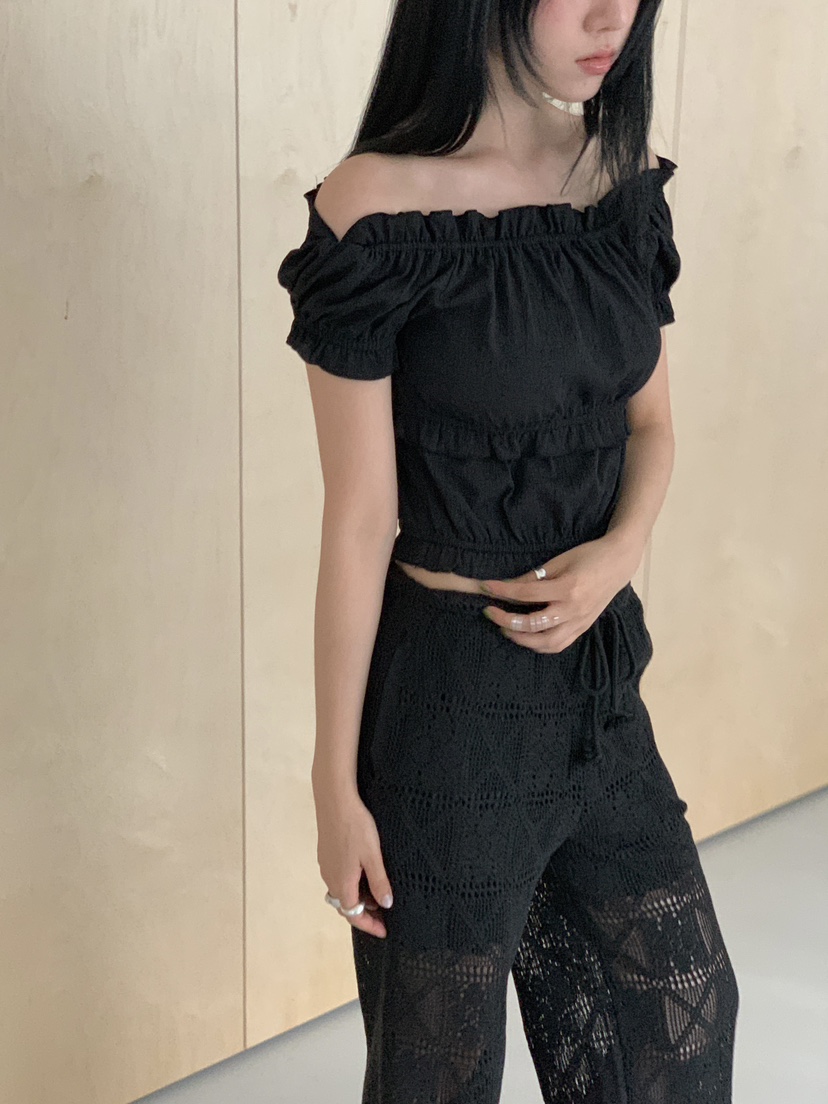 LOVE MOMENT韓國代購㊣女士新款休閑25春夏襯衫蕾絲衫荷葉邊LOVE MOMENT襯衫/蕾絲衫