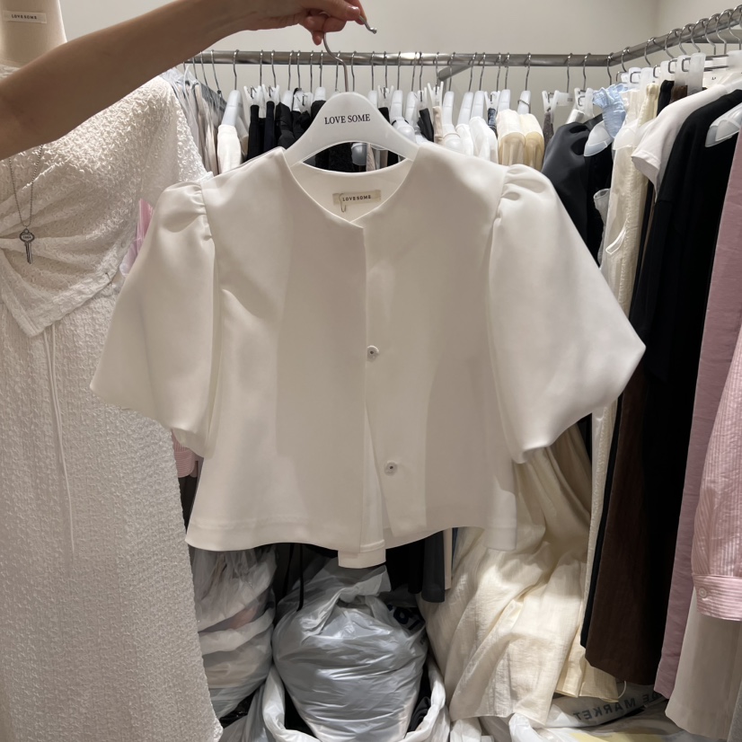 LOVE SOME東大門㊣實拍女士新品真品時尚25春夏夾克泡泡袖緞面LOVE SOME夾克