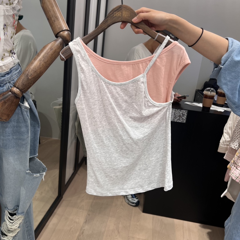 LOVE PULL東大門㊣實拍女士新品25春夏職業時尚人氣T恤假兩件LOVE PULLT恤圖色1