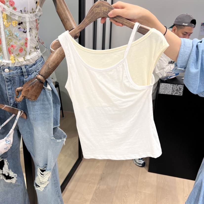 LOVE PULL東大門㊣實拍女士新品25春夏職業時尚人氣T恤假兩件LOVE PULLT恤圖色2