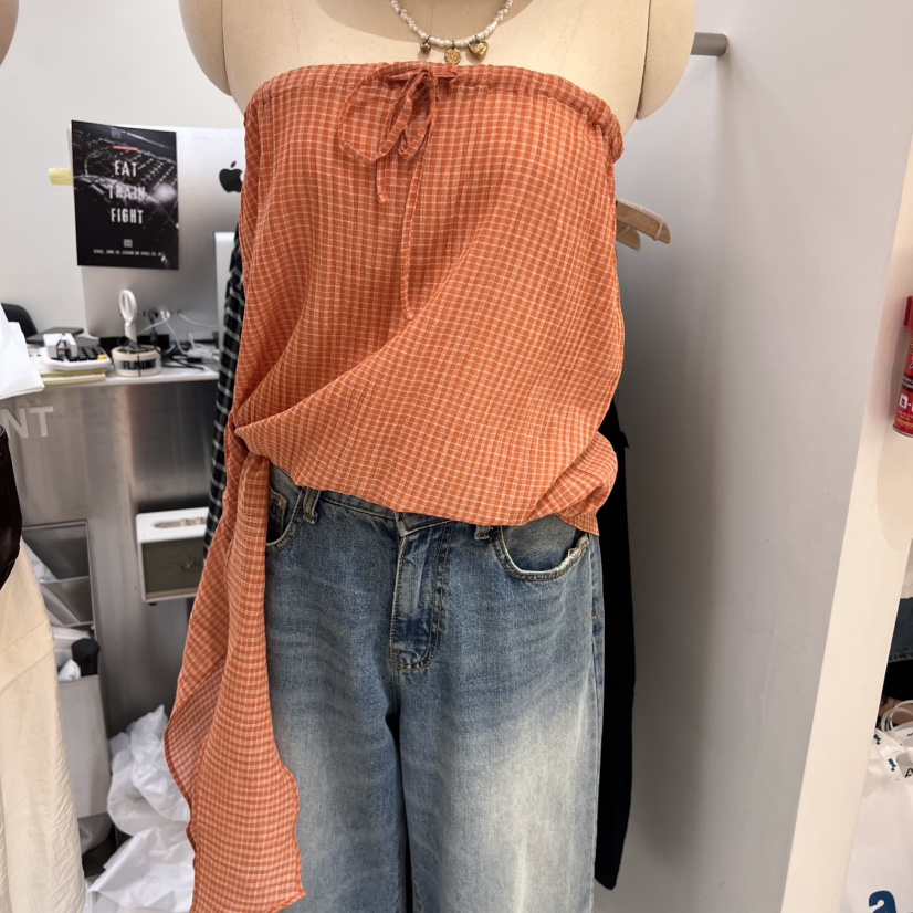 FLAUNT東大門㊣實拍女裝新款25春夏人氣時尚熱賣吊帶背心格紋FLAUNT吊帶/背心