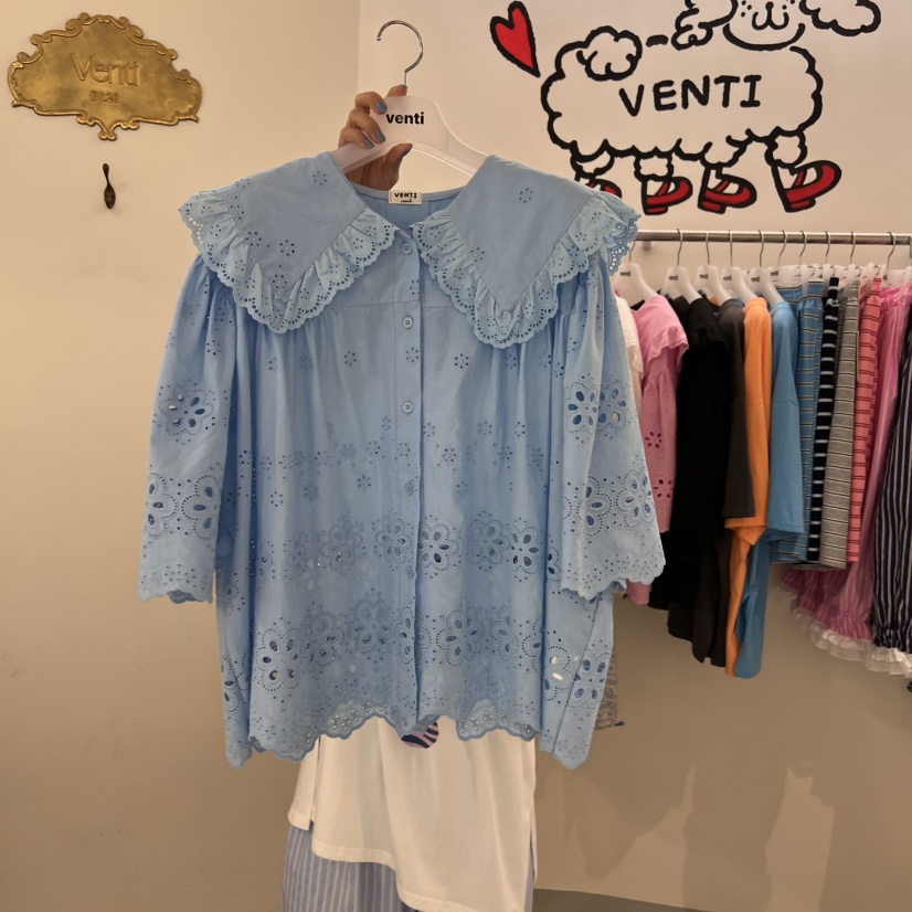 VENTI韓國直郵㊣女裝新款25春夏休閑時尚真品熱賣襯衫蕾絲衫VENTI襯衫/蕾絲衫