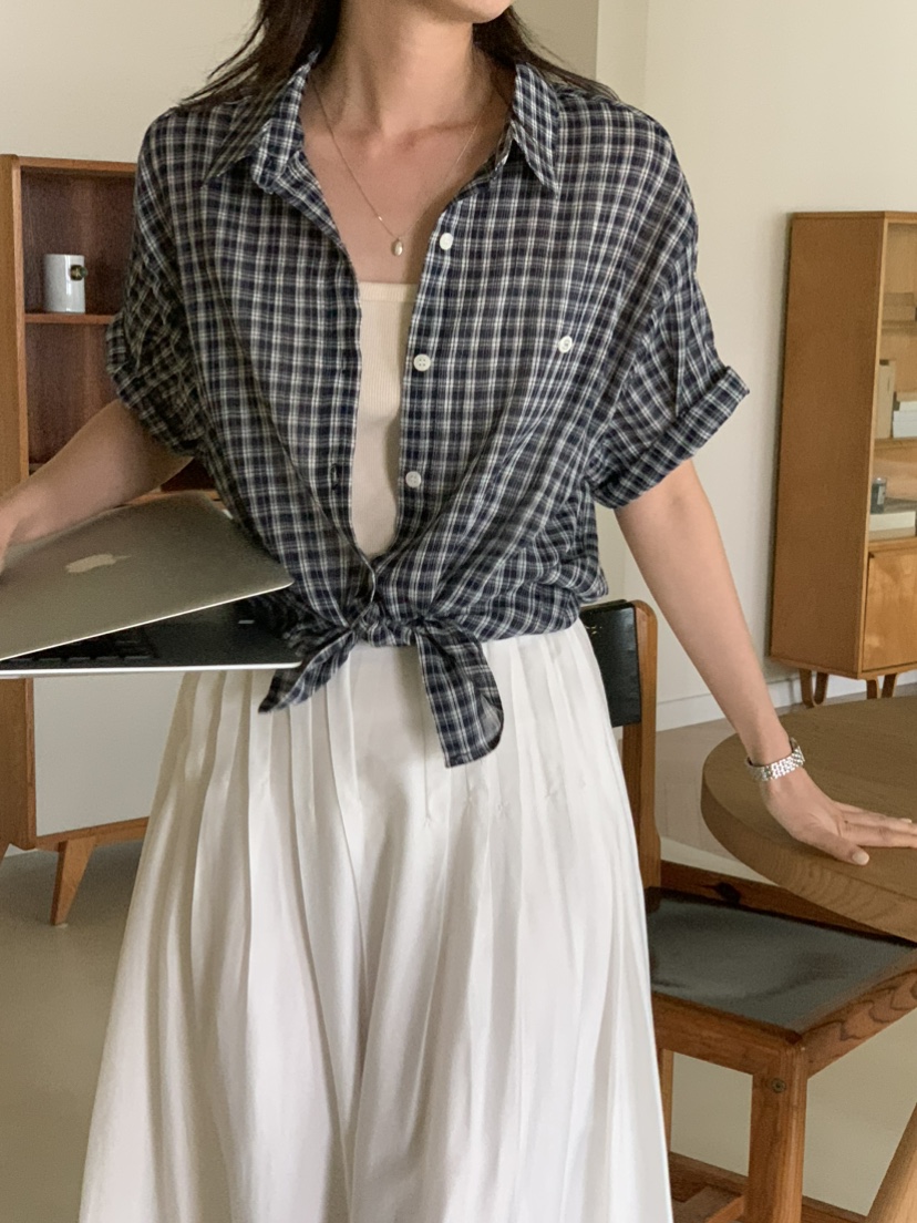 VENIR-a韓國代購㊣女裝新品真品人氣25春夏襯衫蕾絲衫格紋VENIR-a襯衫/蕾絲衫圖色2