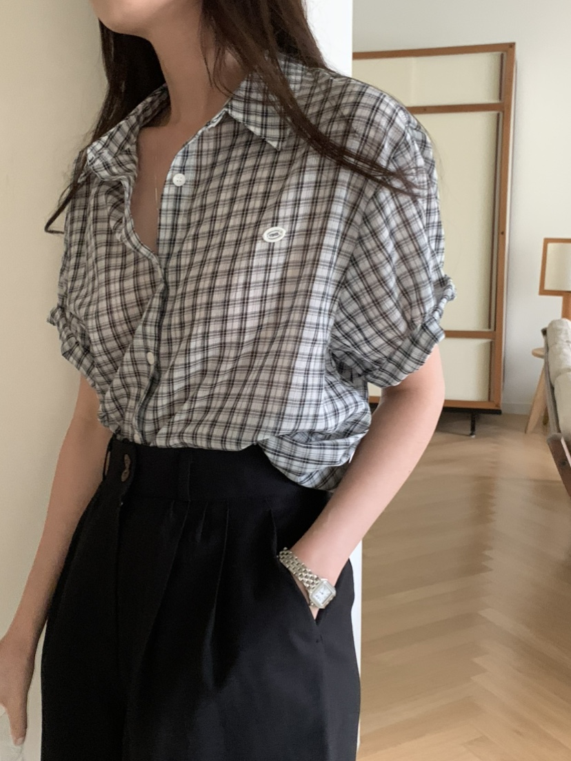 VENIR-a韓國代購㊣女裝新品真品人氣25春夏襯衫蕾絲衫格紋VENIR-a襯衫/蕾絲衫圖色4