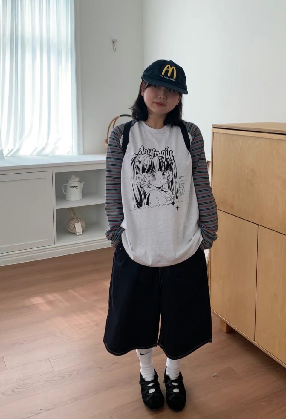 WOOJOO韓國直郵㊣女裝新款推薦時尚人氣休閑真品長袖T恤復古WOOJOO長袖T恤