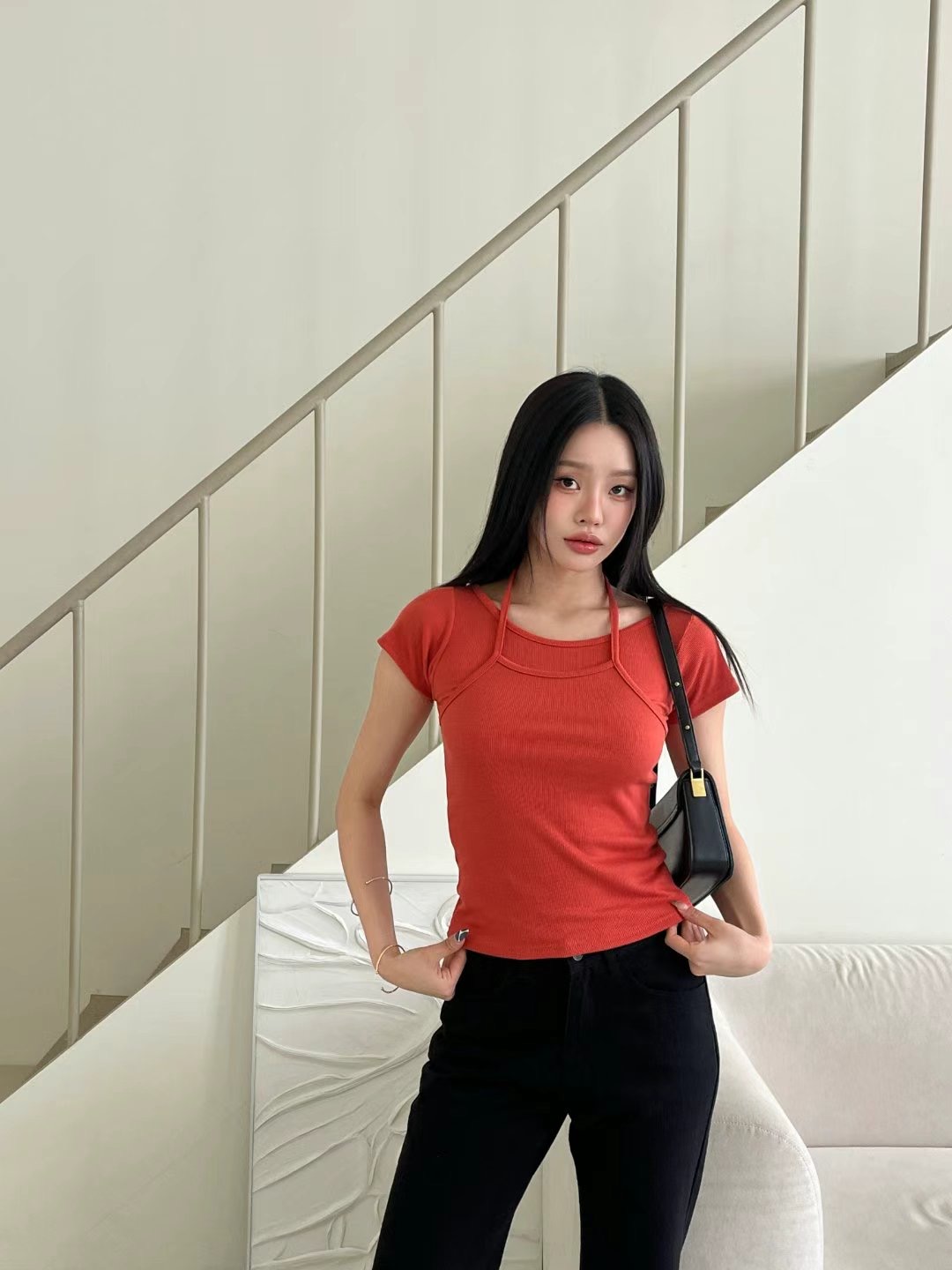 POPO韓國直郵㊣女裝新品休閑時尚25春夏人氣熱賣推薦T恤假兩件POPOT恤