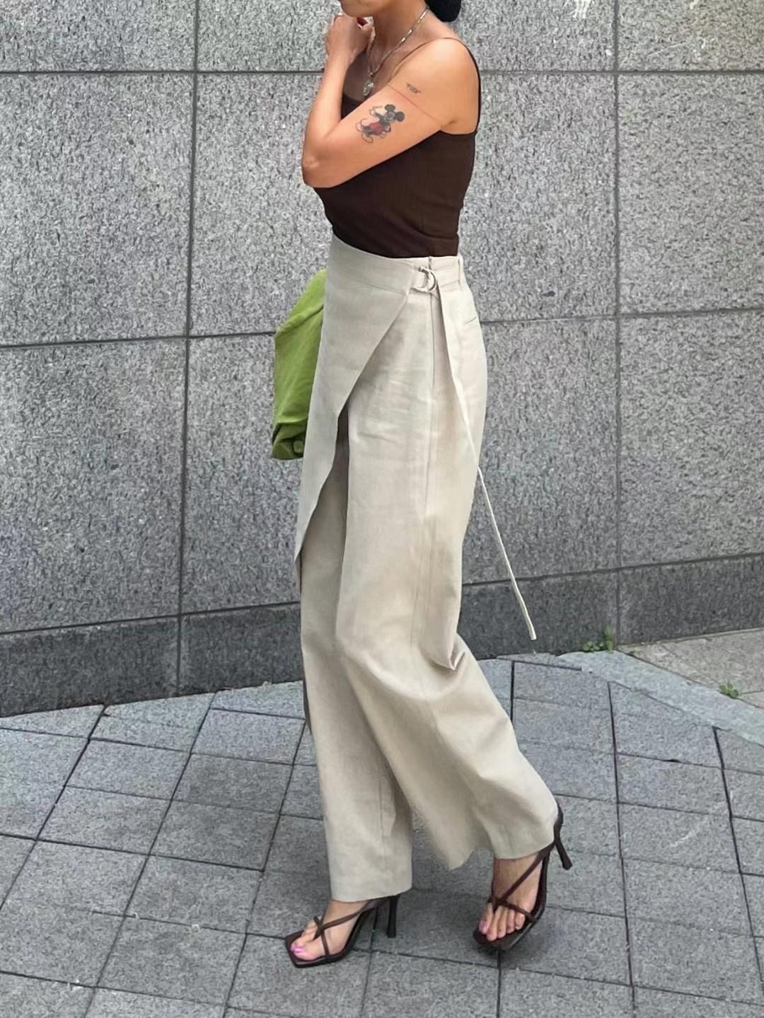 TINT東大門㊣實拍女裝新品職業推薦休閑熱賣時尚裙褲亞麻布TINT裙褲