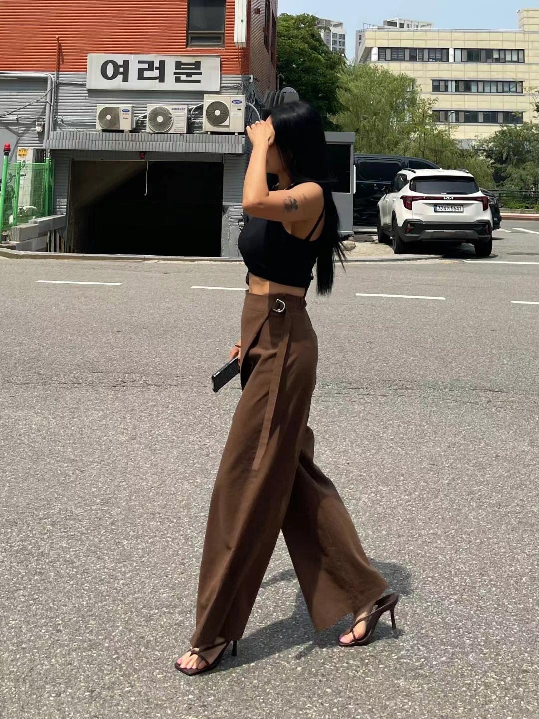 TINT東大門㊣實拍女裝新品職業推薦休閑熱賣時尚裙褲亞麻布TINT裙褲