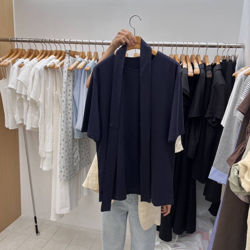DRESS ROOM東大門㊣實拍女裝新品休閑人氣熱賣時尚T恤含脖帶DRESS ROOMT恤圖色2