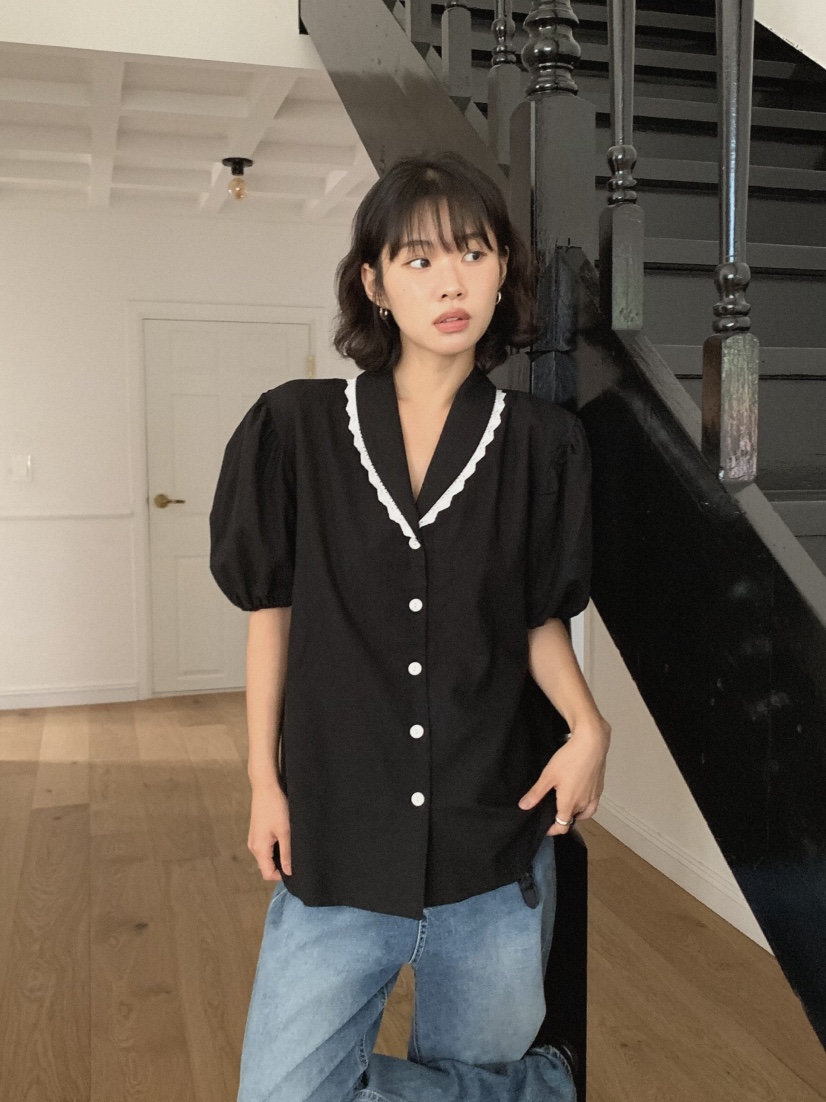 SLAT東大門㊣實拍女裝新品職業休閑25春夏時尚真品襯衫蕾絲衫SLAT襯衫/蕾絲衫