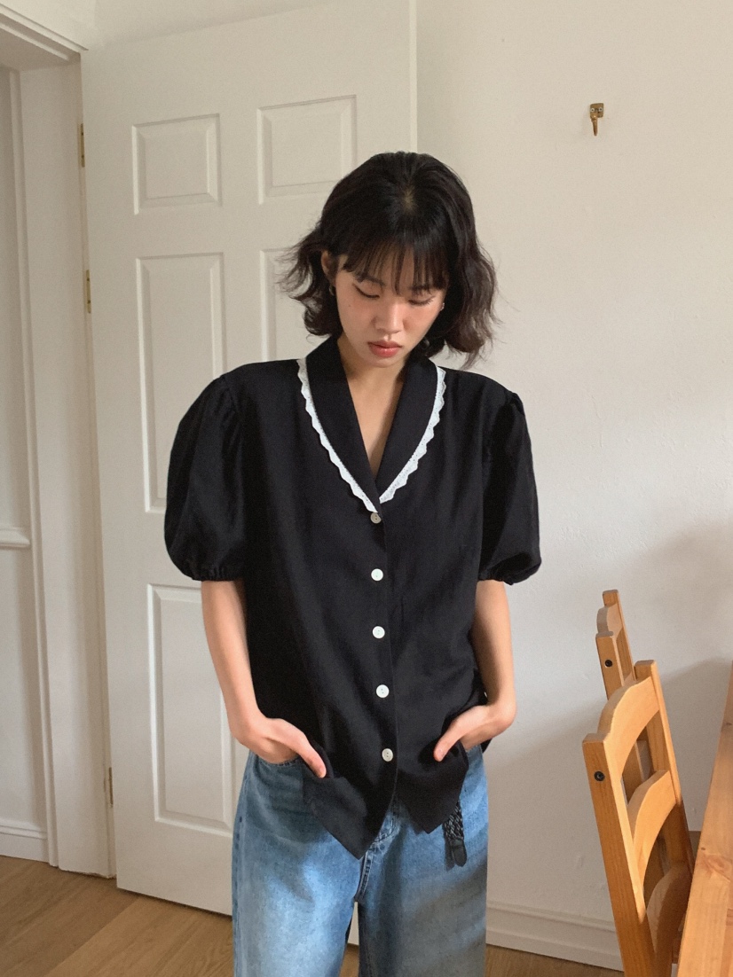 SLAT東大門㊣實拍女裝新品職業休閑25春夏時尚真品襯衫蕾絲衫SLAT襯衫/蕾絲衫